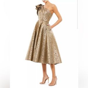 Mac Duggal Asymmetric Metallic Tea-Length Dress